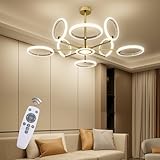 OUQI Dimmable Ceiling Light Fixture,Led Flush Mount Ceiling Light, Morden Gold Round Chandelier,7000K Ceiling Lights with Remote,Adjustable Highness Chandelier for Dinning Room, Living Room,Bedroom