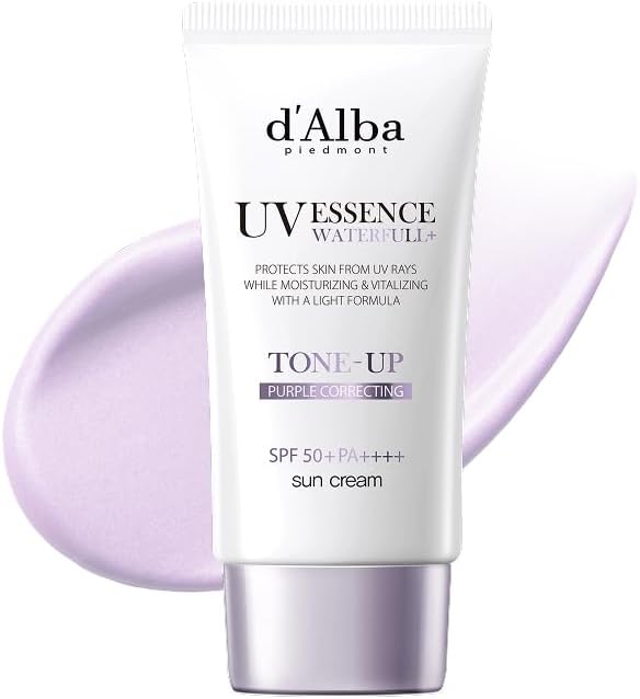 d'Alba | Italienischer weißer Trüffel Waterfull Purple Tone-up Sunscreen 50ml, SPF/LSF 50+PA++++, Reiner und Veganer Hybrider Rosafarbener Feuchtigkeitscreme, Leuchtender und Aufhellender Sonnenschutz