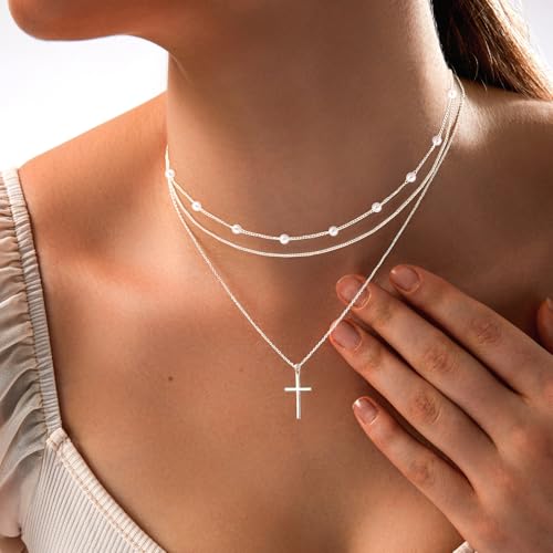 Image of Zeffy Gold Pearl Necklace for Women, Dainty 14K Gold /Silve Plated Layered Pearl Choker Pearl Earrings Pearl Bracelets Wedding Trendy Gold Jewelry Set for Women Gifts