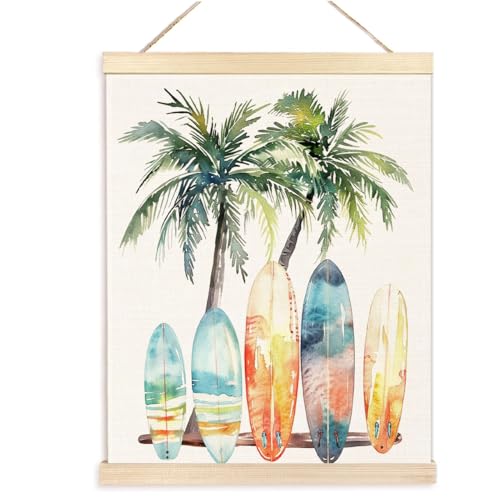 BESERH Coastal Surf Wall Art, Summer Beach Tropical Poster Hanger Frame, Summer Surfing Beachy Room Decor Aesthetic, Beach Signs Wall Decor, 12x16 Inches
