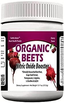 Nitric Oxide Booster | Organic Beet Root Powder 500mg, L-Arginine 5000mg, L-Citrulline 1000mg, Cardio, Heart Health, Beetroot Preworkout, Vitamin A B C D3 COQ10, 373g (30 Serving) Cherry Flavor