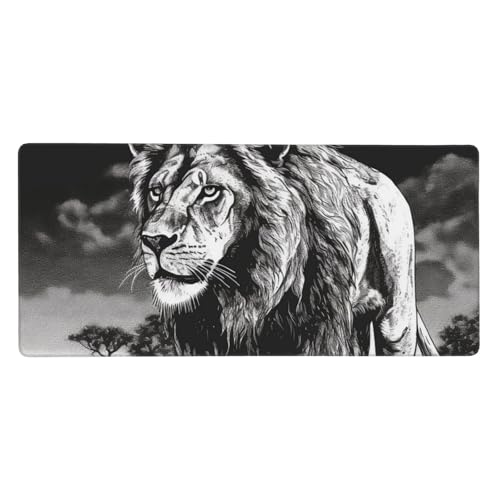 Tapis de souris de jeu grand format lion noir et blanc sous-main étendu ordinateur portable 40x90
