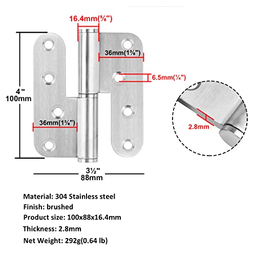 6 Pcs 4X3½ Inches Lift Off Hinge, 304 Stainless Steel H-Shaped Door Hinges, Load 110 Lb/Pair, Heavy Duty Detachable Door Hinge, Thickness 2.8Mm #TOP1