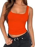 ForeFair Women's Sleeveless Square Neck Tank Top Double Layer Basic Crop Tops Summer Fitness Workout Casual Tops(S,Orange)