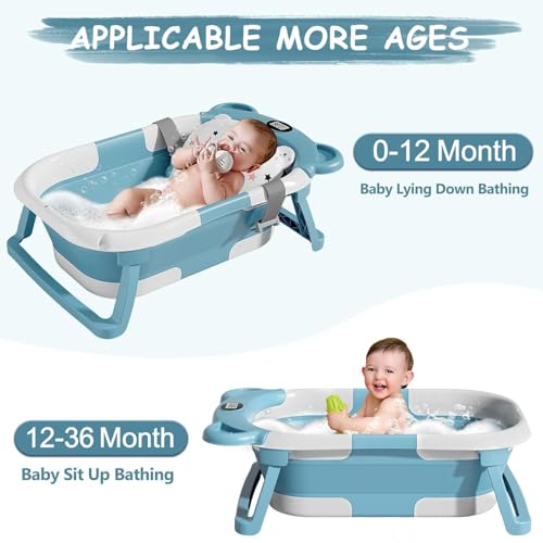 Image of TPN Collapsible Baby Bathtub for Infants to Toddler with Real-time Temp Monitor+Floating Cushion,Foldable Baby Bath Tub Set Applicable 0-36 Month,Perfect Portable Travel Baby Tub for Newborns Boy