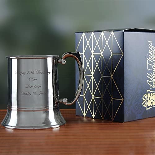 Personalised Engraved Stainless Steel Tankard, Gift Box Included, Personalise with Any Message, Different Fonts Available to Choose from, Laser Engraved