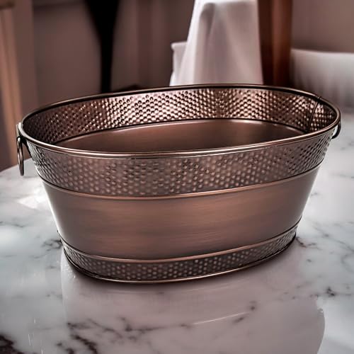 BREKX Colt Copper Finish Galvanized Bucket for Parties, Oval 16-Bottle Hammered Beverage Chiller with Handles, Farmhouse Bucket for Galvanized Decor or Storage, 15QT (4 Gallon) - Thumbnail 7