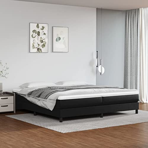 Homgoday Sábana bajera con colchón negro de 200 x 200 cm, de piel sintética, con estructura de cama, marco, cama moderna, cama con láminas para salón o dormitorio