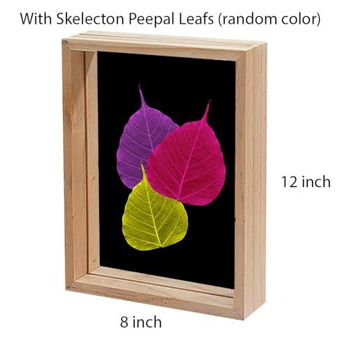 Image of Desi Rang Wooden Frame for Wall Decor Table top Hanging Any Green or dry plant Leaf Picture Photo DIY Gift Home decoration (Natural,Rec,8x12 inch,with random peepal colored leaf)