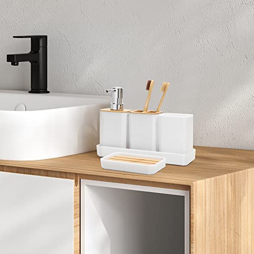 Set accessoires salle de bain 5 pièces bambou blanc FEILANDUO