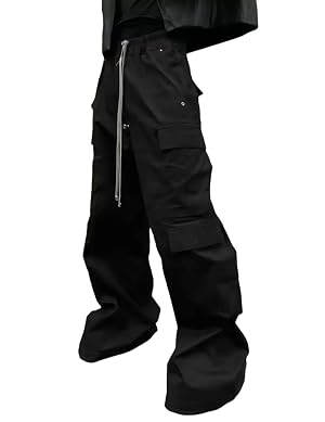 Womens Goth Cargo Pants Unisex Casual Wide Leg Pants Baggy Elastic Waist Drawstring Trousers