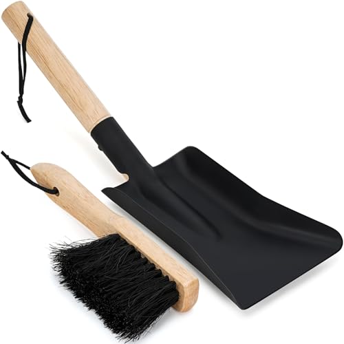 INNO STAGE Ash Shovel and Brush Set - Fireplace Tools Set Hearth Indoor Outdoor Modern Firepit Coal Shovel and Brush Kit Cleaning Tool Rust Resistant (6 * 16inch)