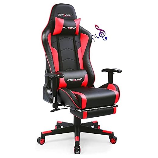 GTRACING Gaming Chair with Footrest Speakers Video Game Chair Bluetooth Music Heavy Duty Ergonomic Computer Office Desk Chair Red