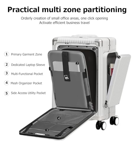 feilario 20in Aluminum Frame PC Carry On Luggage Tri-Zone Access Hard Shell Brake Wheels Suitcase with Cup Holder, Phone Holder, TSA Approved Lock (Green, 20in)4