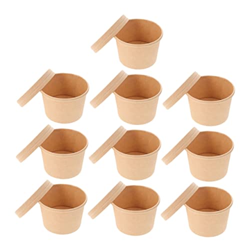 Healvian 10 Conjuntos De Copos De Sorvete Copos De Sopa Descartáveis ​​Copos De Papel Marrom Tigelas