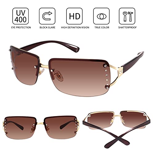 Dollger Rimless Y2K Sunglasses for Women Men Rectangle Trendy Glasses Retro Shades3