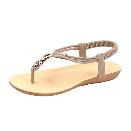 ZARLLE Sandalias Mujeres Moda Verano Plano Talla Grande Bohemia La Mujer Rhinestone Dulce Clip Toe Sandalias Zapatos Sandalias Casuales Zapatos De Playa Sandalias Romanas Chanclas De Damas (41, Beige)