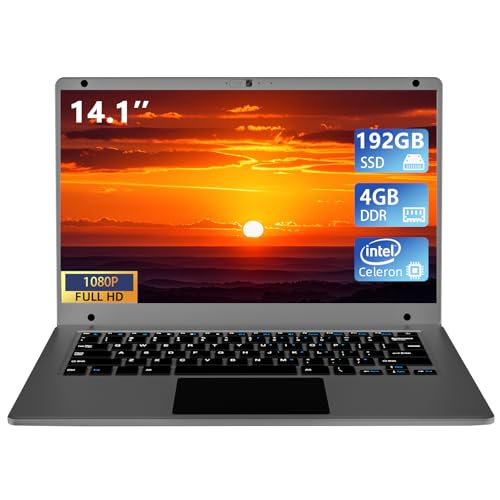 Morostron 14.1 inch Laptop Computer,Celeron Quad-Core Up to 2.2 GHz,4GB RAM and 192GB SSD,Win11 Laptop Computers with FHD IPS,Slim and Lightweight Notebook,Work and Students laptops,Gray,WPS