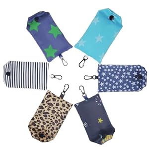 Foldable Reusable Shopping Bags,Tote Bags, 6 Pack Grocery Bags with Hook, Eco-friendly Travel Recycle Shopping Bags in Pocket, Waterproof and Machine Washable for Daily Shopping Supplies load