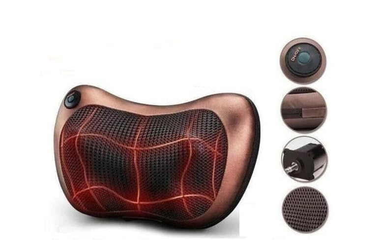 Cojín de Masaje SHIATSU Eléctrico con Calor y Terapia Magnética, Masajeador Cervical, Espalda, Abdominal, Brazos y Piernas. Almohada con 4 Rodillos, Ideal para Casa, Oficina, Coche o Viaje