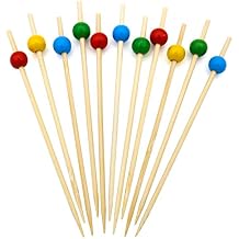 BLUE TOP 200pcs Colorful Wood Pearl Cocktail Picks for Drinks&Food,4.7Inch Fancy Cocktail Toothpicks for Appetizers/Fruit/Cakes/Cheese,Food Picks,Decorative Bamboo picks for July 4th Parties,Bar