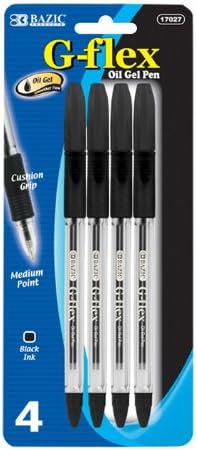 BAZIC G-Flex Black Oil-Gel Ink Pen w/Cushion Grip (4/Pack) (Case of 24) (17027-24)