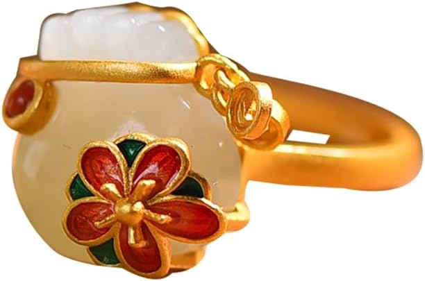 S925 Silver Inlaid Natural White Jade Lucky Bag Ring Adjustable Opening Including Certificate