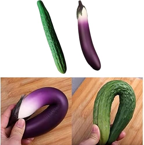Boolygo 2pcs Soft PU Artificial Cucumber Eggplant Fake Vegetable Decoration Lifelike Home Kitchen House Table Show (Group 1)