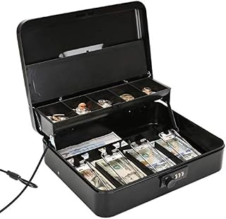 Jssmst Large Locking Cash Box with Money Tray, Metal Money Box with Combination