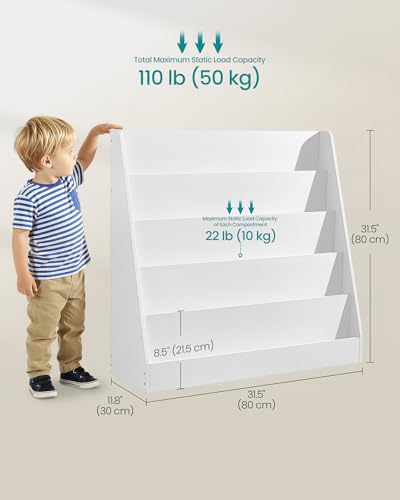 Image of SONGMICS CUSTOS Collection - Kids Bookcase, 5-Tier Montessori Bookshelf, Front-Facing Book Display Rack, for Children's Room, Reading Nook, 11.8 x 31.5 x 31.5 Inches, Cloud White UGKR076WZ01