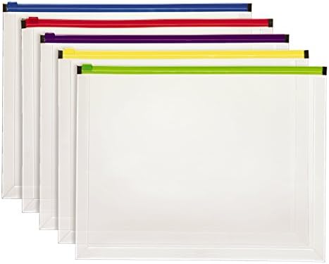 Pendaflex Poly Zip Envelope, Letter Size, Assorted Color Zippers, 5 per Pack (85292)