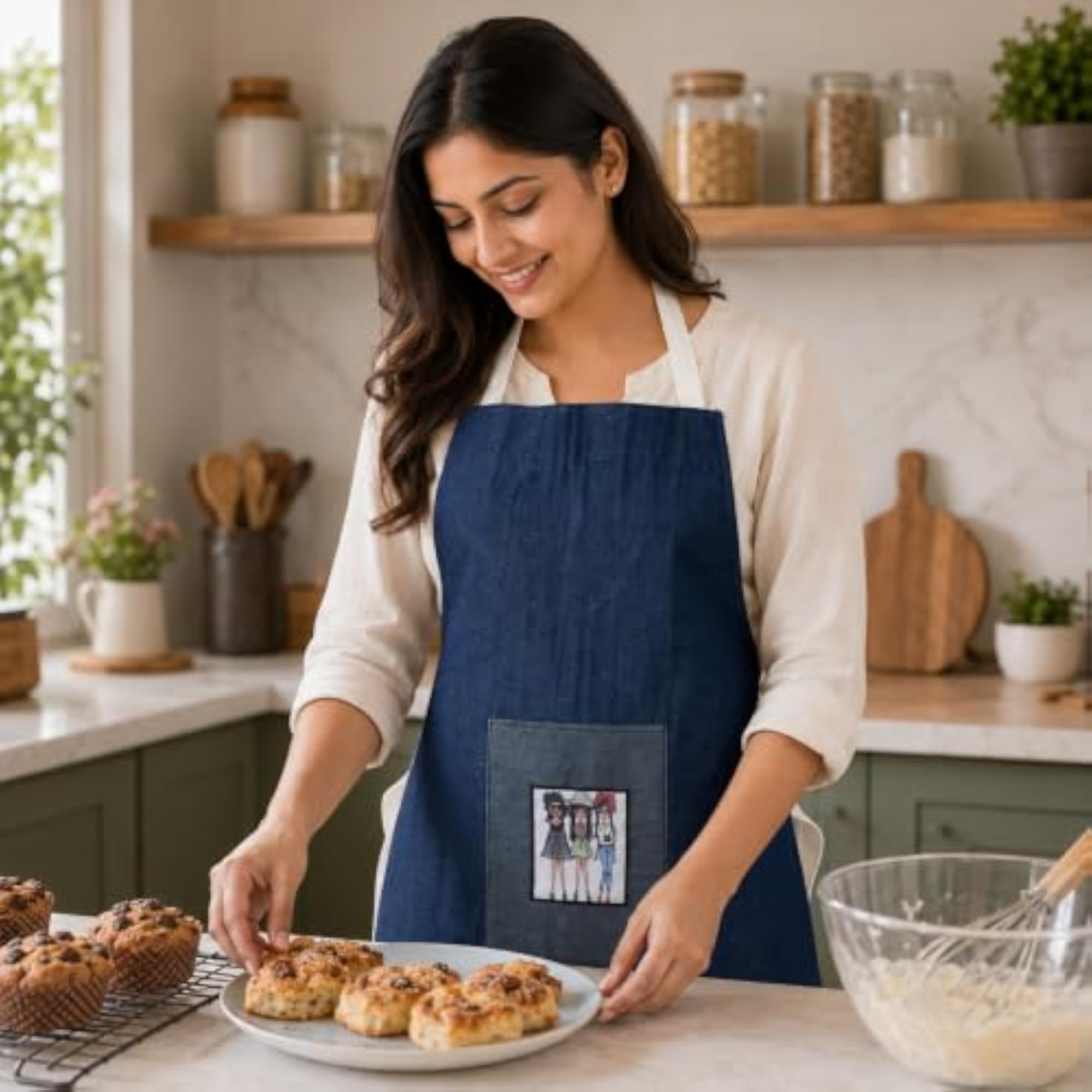 Denim Apron for Kitchen with Waterproof Back Layer