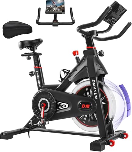DMASUN Exercise Bike for Home Gym Use, Super Quiet Magnetic Indoor Cycling Bike with LCD Momitor & Tablet Holder - Stationary Bike with Comfortable Seat Cushion, 350LBs Capacity(Pro Model)