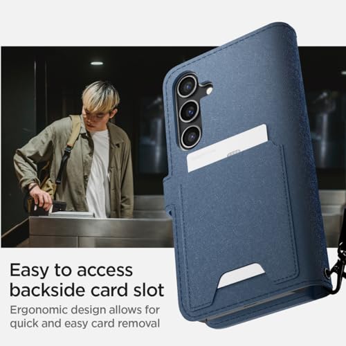 Image of Spigen Wallet S Plus | Samsung Galaxy S24 Case [Card Slot] [Air Cushion Protection] Galaxy S24 Back Cover | Faux Leather+TPU - Navy