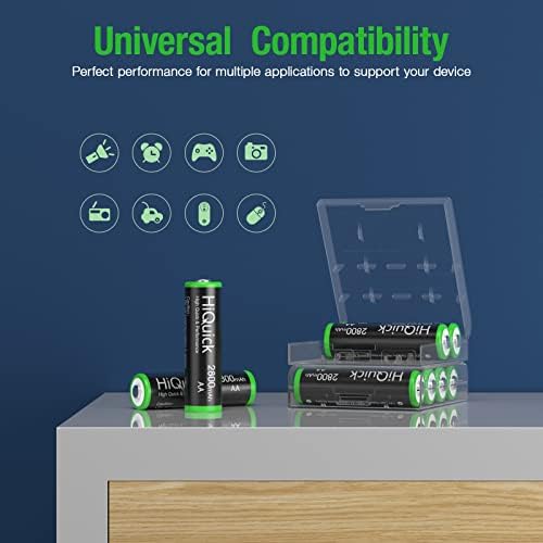 HiQuick 8pcs 2800mAh Ni-MH AA Rechargeable Batteries High Capacity Rechargeable Battery AA 1.2 Volt(1.2 V) Low Self-Discharge (AA Batteries Rechargeable x8)