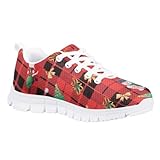 Red Ugly Christmas Buffalo Plaid Print Kid Girls Running Sports Sneakers Cute Casual Walking Shoes with White Outsole Tennis Shoes