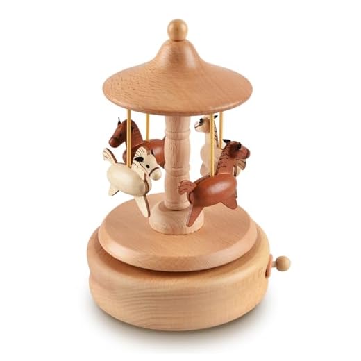 BLIENKREBY Caja de Música Carrusel de Madera, Caja de Música con Mecanismo de Cuerda, Artesanía Musical Caja de Música, con el Canon Re Mayor, Regalo para el Cumpleaños de San Valentín Navidad