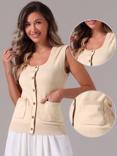 Allegra K Sweater Vest for Women's Summer Casual Button Ribbed Sleeveless Knitted Tank Top2