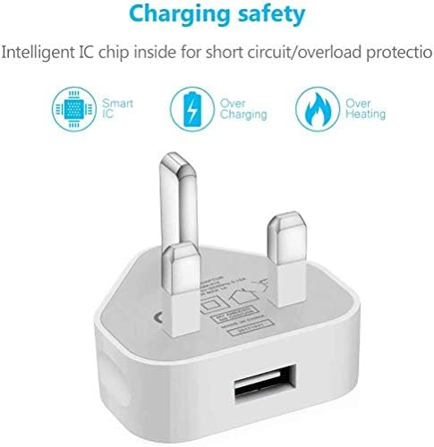TECHNOPLAY UK 3 Pin Plug USB Mains Charger Adapter 1AMP 1000mAh Fast Speed Travel USB Wall Charger Compatible with iPhone iPad iPod and Samsung Galaxy Tab Huawei Tablet & USB Socket Devices (White)