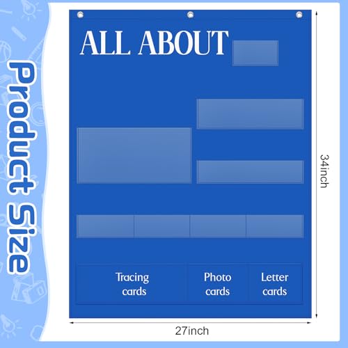 Motiskyy 34" x 27" All About Letters Chart Alphabet Learning Pocket Chart Letter of The Day/Week Activity Wall Alphabet Card for Homeschool Preschool Kindergarten Kid(Blue,Oxford Cloth,Cute) by Motiskyy - Image 4