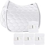  Eskadron Set Schabracke Glossy Wave White mit doppel Kordel & Bandagen, Größe:Pony Dressur (PD)