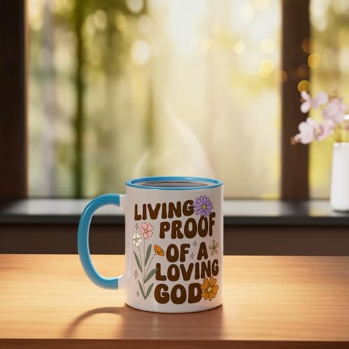 Taza de cerámica con mensaje religioso 11 oz azul/blanco miniatura 3