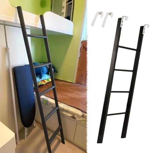 Black Metal Bunk Bed Ladder - Space-Saving Side Climb Step Ladder with Wide Steps for Dorm Loft Beds Adjustable Height 45-71in Ideal for Small Spaces