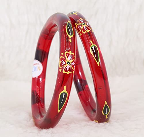 Image of NMII Traditional Glass With Diamond Cutting Pattern Glossy Finished Stylish Kada Set For Women And Girls | Crystal Glass Kada Bangles Set For Wedding, Festive
