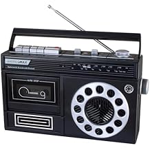 HANNLOMAX HX-601K Portable AM/FM Radio Cassette Recorder with Bluetooth, Records from Built-in Mic or Radio, Headphone Jack, AC/DC Operation. Black