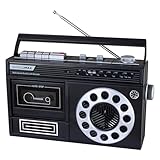 HANNLOMAX HX-601K Portable AM/FM Radio Cassette Recorder with Bluetooth, Records from Built-in Mic or Radio, Headphone Jack, AC/DC Operation. (Black)