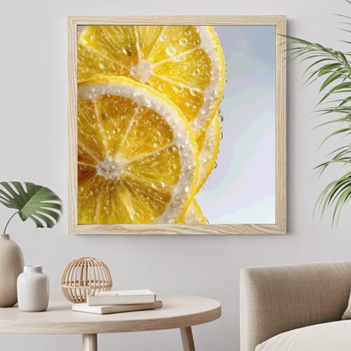 VANPTBNHS Watercolor Yellow Lemon Slices Diamond Painting Kits for Adults Beginners,5D Diamond Art With Wood Frame Summer Fruit DIY Paint Full Drill Gem Paintings for Home Wall Decor,12x12in