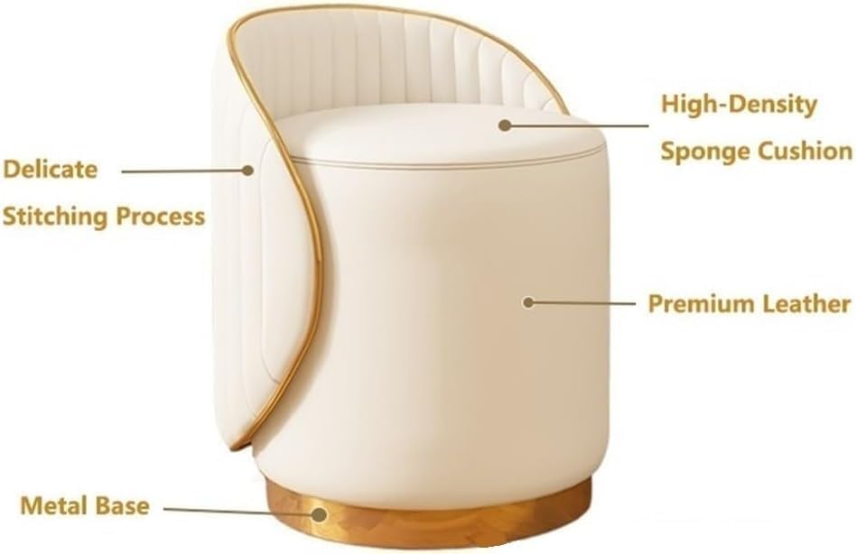 Tabouret Vani pivotant 360 cuir blanc moderne avec dossier - 4