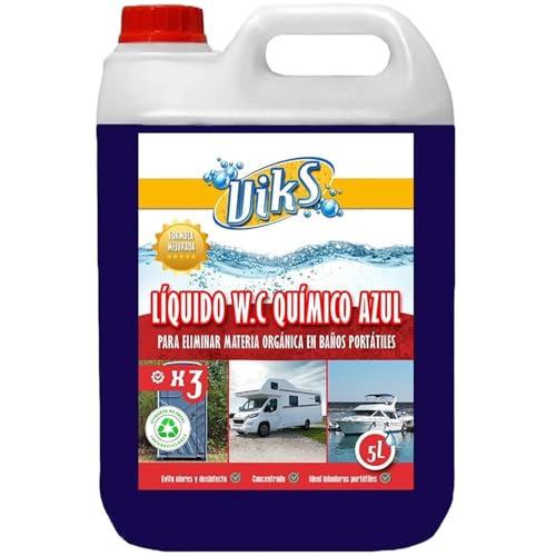 Viks | Líquido WC quimico | Aditivo Ultra Concentrado para aguas negras | WC Fluid | Liquido azul para water de caravana | Fragancia agradable y duradera | 5 L