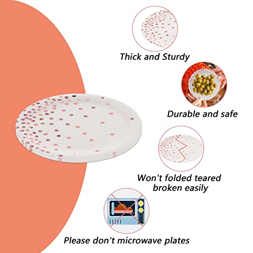 Birthdayparties Rose Gold Paper Plates Round Disposable Gold Dots 9" Dinner Plates, Foil Polka Dots Paper Plates Party Supplies Plates For All Occasions 50 Pcs #TOP5